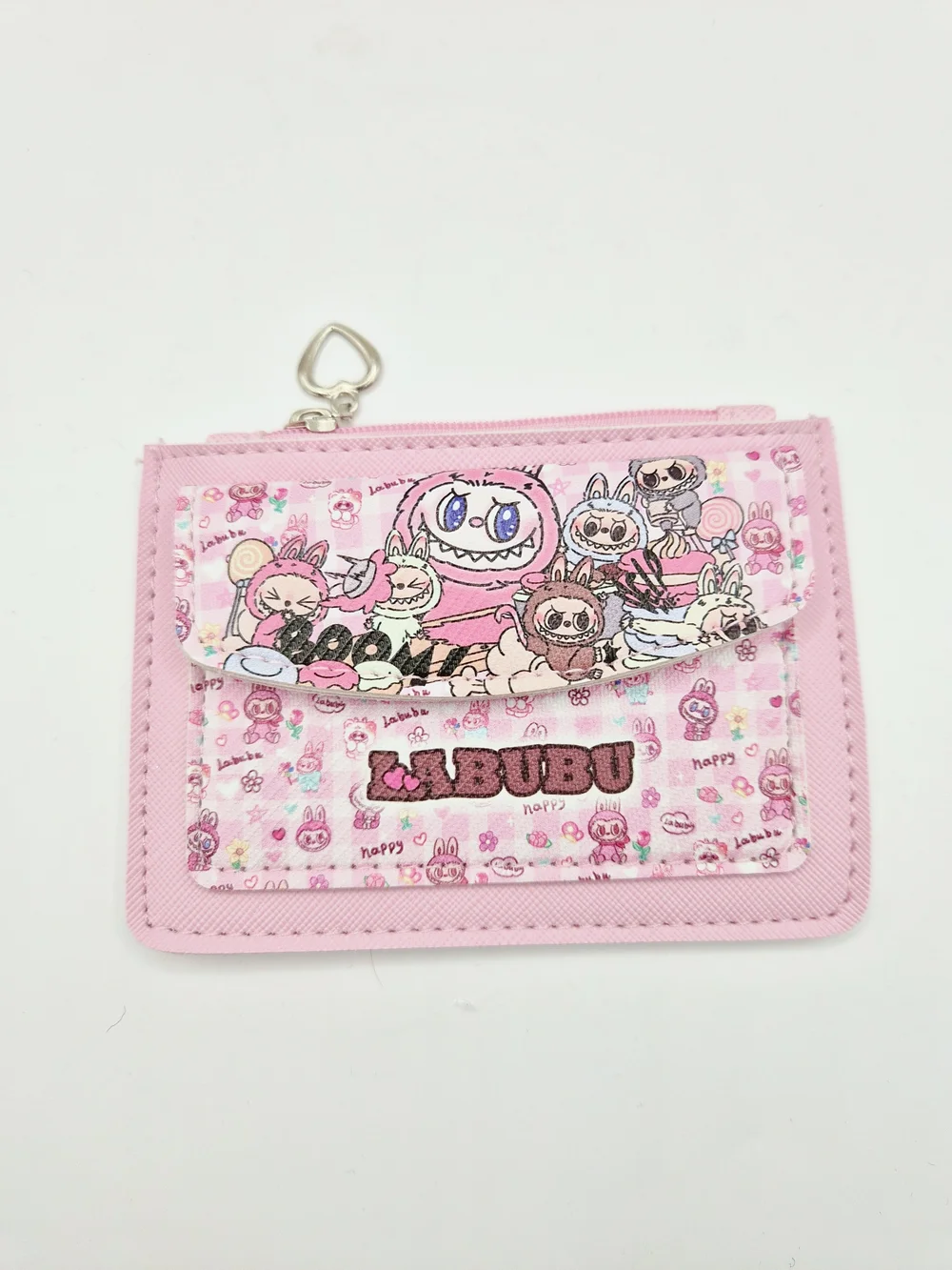 Pink Labubu Card Wallet with Heart Charm